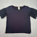 Anthropologie Dolan Lace Short Sleeve Top Women's Small Black / Navy Blue Terry Photo 0