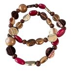 Set of 2 Multi Color Glass Beaded Stretch Bracelets Ceramic Red Brown Copper Photo 2