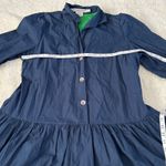 Gretchen Scott Women's Sweet Dress Navy Cotton Poplin Sz L Goddess Preppy Chic Photo 3