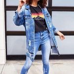Mustard Seed Destructed Denim Jacket Long Jean Large Photo 0