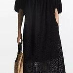 COS  off shoulder Broderie Anglaise black cotton eyelet midi dress puff sleeve 4 Photo 0