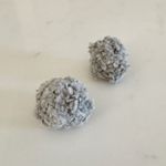 Handmade Cozy Gray Pom Pom Boho Chunky Knit Yarn Earrings, (Stud) Post Back Photo 7