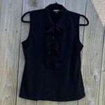 DKNY sleeveless Collared Ruffled Front Button Closure Black Sz Large Fall Winter Photo 0
