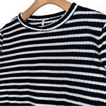 Free People  Women’s Size M Black White Striped Ribbed High Neck Crop Top Shirt Photo 0