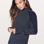Lululemon [] Midnight Navy Blue Floral Flock Pullover Sweatshirt Thumbholes Sz 12 Photo 0