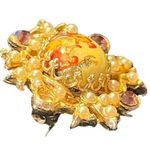 Antique Victorian Porcelain Courting Couple Brooch Gold Photo 3