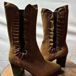 Lavorazione Artigiana Leather Boots Ruffled Design Cognac Brown Italian Size 36 Photo 0