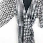 Ganni Gingham Mesh Wrap Mini Dress Size 40 Ruffle Stretch Black White Check Photo 8