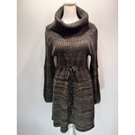 Calvin Klein Brown & Black Sweater Dress Cowl Neck Knee Length Cottagecore Boho Size L Photo 2