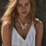 Free People  Ariana Ost Bohemian Beachy Retro 70s Shard Spike Shell Necklace NWT Photo 0