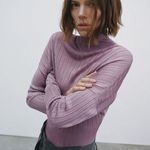 ZARA NWT Mock Neck Ribbed Sweater Lightweight Lavender Large Photo 0