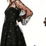 Lirika Matoshi Teuta Star Tulle Dress XL Black Celestial Mini Fairycore Photo 0