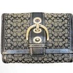 Coach Black Gray Bi-Fold Wallet With Buckle Snap Closure Photo 0