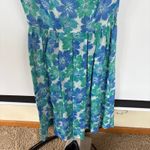 Vintage 60s Floral Garden Party Dress Fit Flare Blue Green Nautical Vacation Size M Photo 4