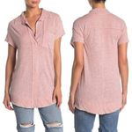 Free People We the Free  The Posh Tee Pink Collar Linen Blend V Neck Top XS Photo 1