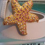 Donald Pliner Rhinestone White Leather 3" wide Gold Metal Star Belt New NWT $195 Photo 1