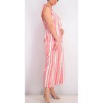 Old Navy  Striped Button Front Linen Blend Jumpsuit Women's Sz S Red White Ruffle Photo 1