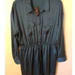 EXPRESS NWT Sz M Deep Teal Green Button Tie Waist Wide Leg Satin Cargo Jumpsuit Photo 3