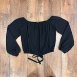 Wilfred Aritzia  Eleanora Blouse Top Size XS Black Cropped Off Shoulder Tie Front Photo 2