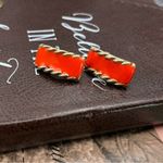 Orange Rectangle Clip On Earrings Retro 1980s Gold Tone Photo 1
