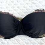 Venus Black Bikini Top C Padded Olive Green Tie Bow Back Strapless Animal Print Fits about a 34C Photo 0