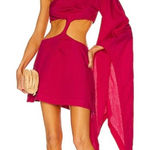 Cult Gaia  Lucienne Linen Blend One Shoulder Cut Out Twist Mini Dress Pink Small Photo 0