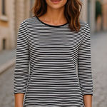 J.Jill Wearever Tunic Sweater Top Stripe Black White Staple Mature Size M Petite Photo 0