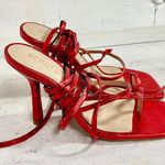 Schutz Lily Metallic Crocodile-Embossed Leather Sandal Red Women's Size 7.5 B Photo 4