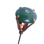 Long Hat Dress Pin Vintage Brass Green Glass Bead Gold Tone Straight Pin Photo 0