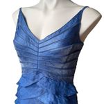Adrianna Papell Dress Periwinkle Blue Shimmer Shutter Pleat Layered Party Dress Photo 7
