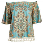 Judith March Anthropologie  Jade Bohemian Tassel Trim Off Shoulder Blouse Size S Photo 0