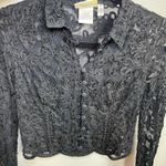 Cache Vintage Women Medium Crop Lace Mesh Ribbon Long Sleeve Beaded Top Buttons Photo 8