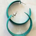 Vintage Retro Teal Hoop Post Pierced Statement Earrings Costume Jewelry Green Photo 2