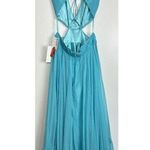 Mac Duggal Ruched Ruffled Shoulder Cut Out Lace Up Gown in Turquoise US 12 NWT Photo 11