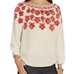 Tory Burch Cream Silk Embroidered Mirror Sequin Off Shoulder Blouse size 6 Photo 0