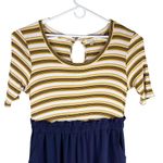 Monteau  Jumpsuit 2X Navy Yellow White Stripes Short Sleeve Stretch Pockets Photo 3