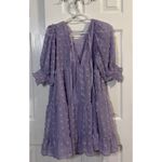 Vine & Love Vine & Love Mini Dress Tiered Babydoll Pom Dot Tie Neck Purple S Photo 1