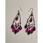Pink & Purple Crystal Chandelier Drop Earrings French Hooks Pierced Ears Women Purple Photo 1