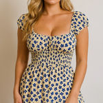 Faithfull the Brand NEW  LUCCIOLA MINI DRESS Size Small Color Blue Yellow Photo 0