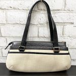 Ralph Lauren Lauren Black Croc Leather Beige Canvas Gold Turnlock Shoulder Bag Photo 4