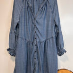 Lilla P Dress Chambray Denim Button Down Long Sleeve Drop Waist Women’s Large Blue Photo 0