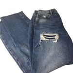 PacSun Size 25 Blue Distressed High Waisted Straight Leg Crop Jeans Raw Hem Photo 11