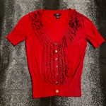 Alfani Womens P/S  short sleeve ruffled button down v-neck cardigan  Photo 0