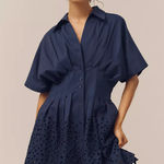 Anthropologie NEW  Exquise The Tobie Button Front Pleated Shirt Dress Eyelet Mini Photo 0