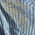 Free People  X Understated Rockabilly Western Studded Snap Shirt Blue Striped XL Photo 10