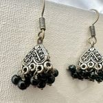 Silver tone and black beaded jhumkas Indian earrings Photo 1