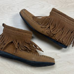Jessica cline Fringe Suede Moccasin Boots - Tan Photo 0