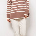 Line and Dot  Brown and Cream Striped Turtleneck Sweater Photo 0