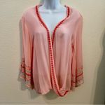 Ivy Jane Sheer Wrap Cardigan with Embroidery Pink Small Photo 1