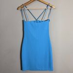 Mango Crisscross Strap Bodycon Mini Dress Women's 2 Blue Going Out Ribbed NWOT Photo 9